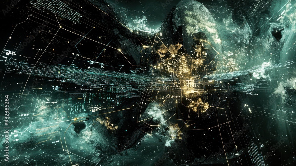 Poster abstract futuristic technology background with data and digital network connections