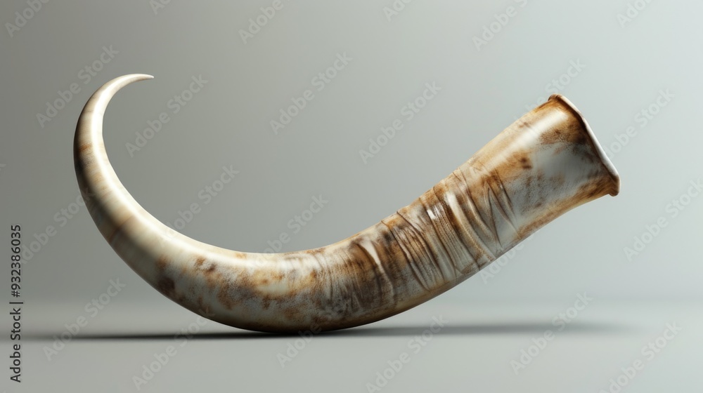 Poster A single elephant tusk sits on a gray surface, with a simple and clean background