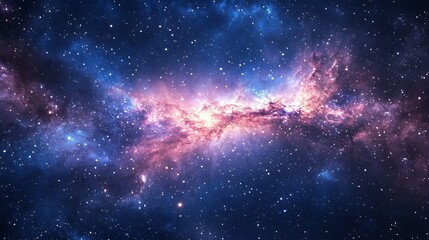 Obraz premium A vibrant nebula with pink and blue hues, glowing with light and surrounded by a field of stars.