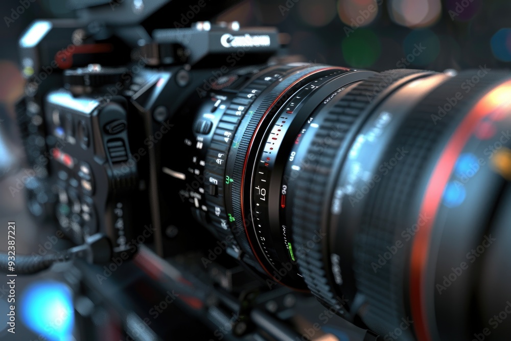 Poster a camera with a lens attached, suitable for various photography uses