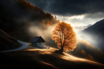 Fototapeta premium Autumn Landscape,sunset in the mountains