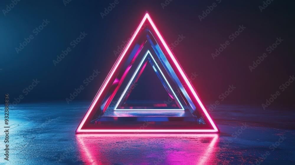 Aufkleber neon triangle frame futuristic background d render