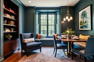 Inviting Study Nook Featuring Comfortable Chair and Dining Space for Productive Work Sessions
