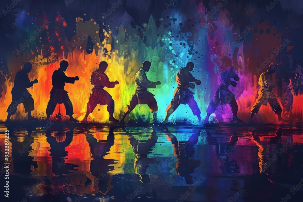 Poster a group of people enjoying a fun moment together while dancing in the rain