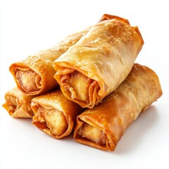 Close up of Stacking of egg rolls food on an isolated white background