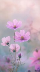 Fototapeta premium Pink cosmos flowers in a dreamy pastel
