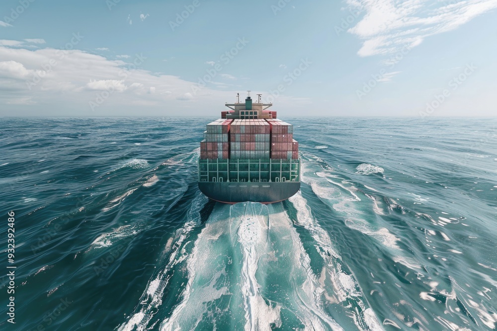 Poster a large container ship sailing through the ocean