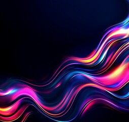 Vibrant dynamic abstract energetic flow of wavy color patterns representing stylish digital technology energy waves on a black background. Generative AI