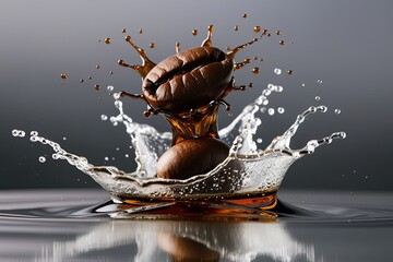 Coffee Bean Splashing Against Clean Background for Stunning Visuals