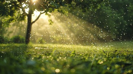 Active sprinkler dispersing water across nature photography image (4)