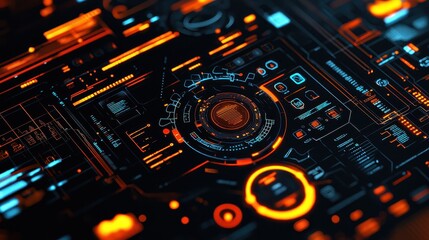 Futuristic Interface with Orange and Blue Lights