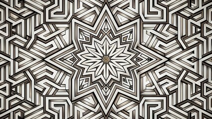 Intricate geometric pattern featuring bold black lines, interlocking shapes, and minimalist design elements, creating a modern and sophisticated visual composition on a white background.