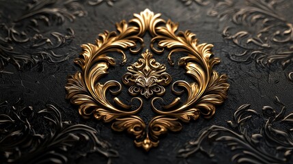 Golden Floral Design on Black Background   Baroque Style Ornament
