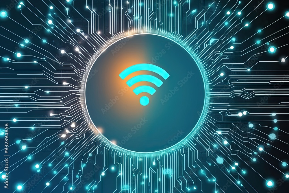 Poster abstract wireless network data background with wi-fi symbol and connectivity concepts