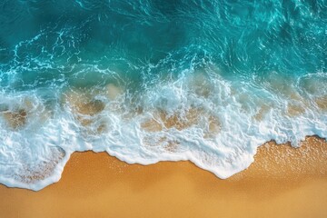 Waves crash on a sandy beach. Perfect for summer and vacation themes, travel brochures, and relaxation-themed content.