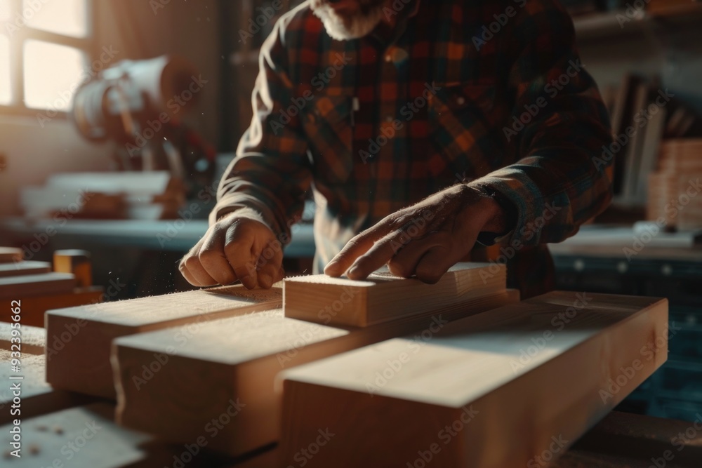 Poster a person shaping and carving a wooden object with attention to detail