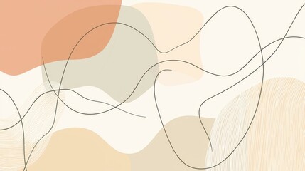 Abstract Beige and Brown Background with Line Art and Organic Shapes