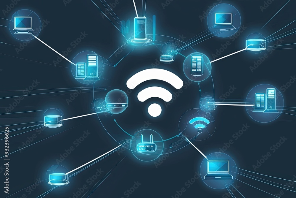 Aufkleber innovative wireless connectivity design featuring wi-fi network models and advanced technology conce