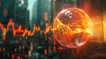 Illustrative representation of a stock market bubble collapsing, depicting a parabolic graph transitioning into a downturn and concluding its market cycle against a backdrop of a financial crisis