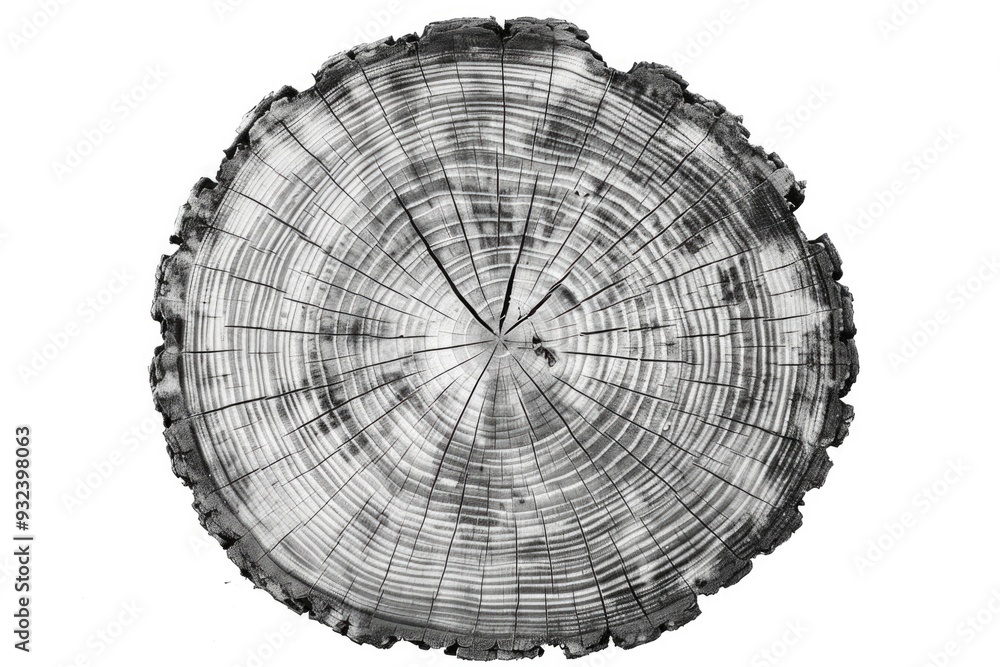Poster A classic tree stump in a black and white setting, suitable for use in various contexts such as history books or nostalgic designs