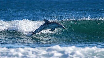 Fototapeta premium Dolphin Leaping Out of Water Wave Ocean