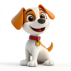 3D cartoon, a dog. on a solid white background