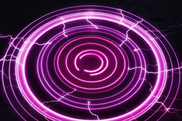 Obraz premium Luminescent Magenta Plasma Hologram with Electric Glow on Concentric Lightning Circle against Shadowy Background