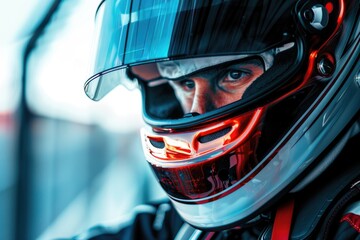 Fototapeta premium A close-up shot of a person wearing a helmet, great for use in action or sports themes