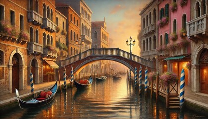 A romantic canal in Venice's Dorsoduro district, features gondolas gliding gently under ornate bridges.jpeg