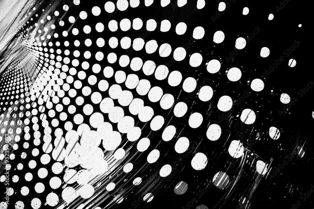 Poster A close-up view of black and white dots forming circular patterns