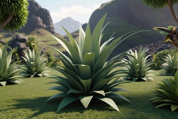 Fototapeta premium 3D Model of Poa Labillardier Plant in a Vibrant Ecosystem Environment