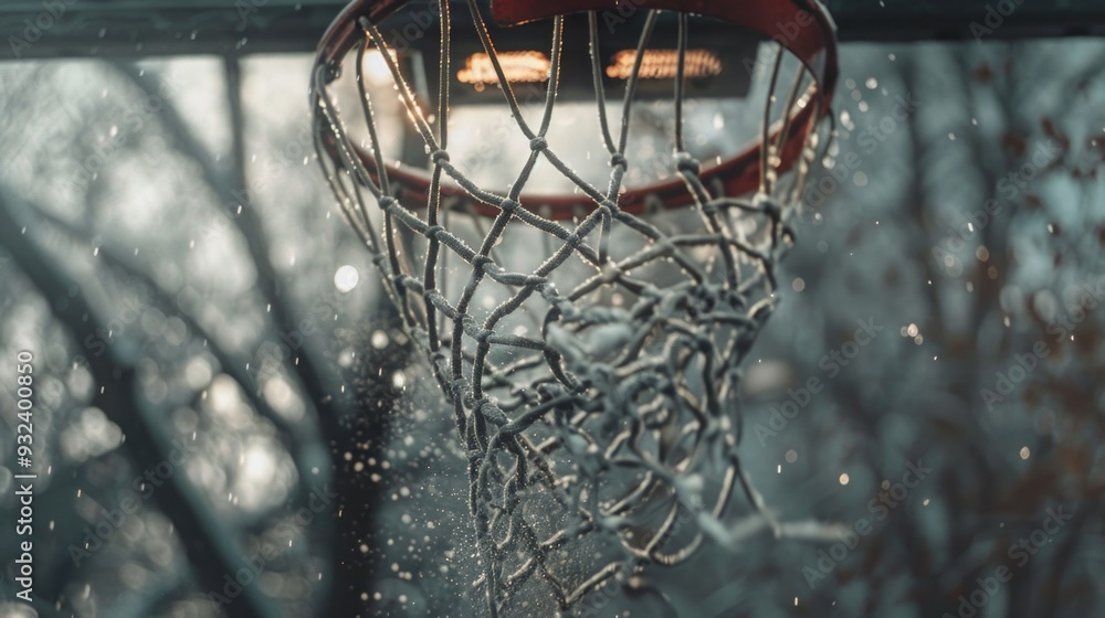 Poster a basketball net with a shot going through