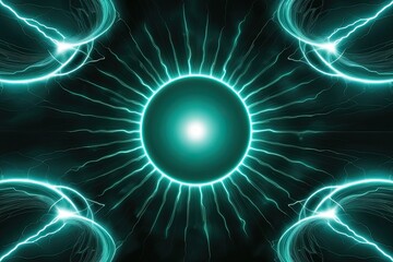 Fototapeta premium Teal Plasma Glow Electric Radiance with Circular Lightning Effect on Dark Background