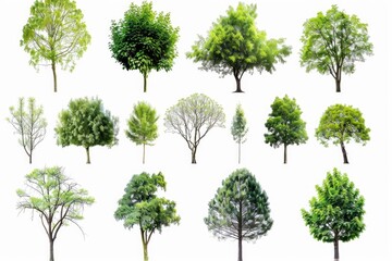 A collection of tree silhouettes against a white background