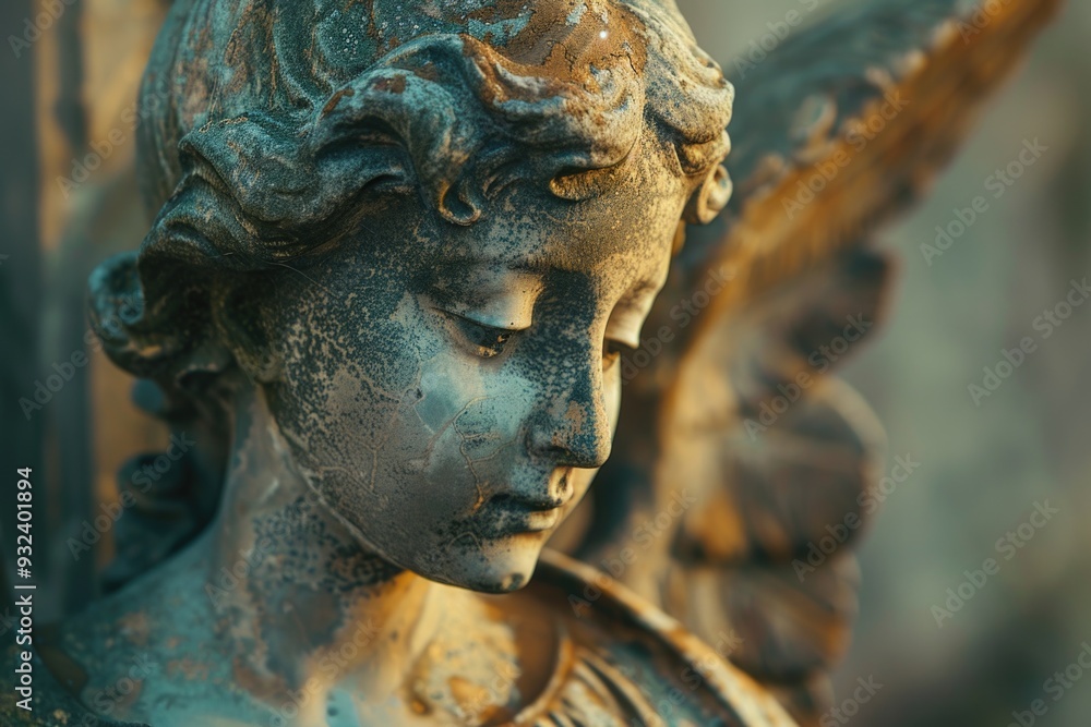 Poster A close-up view of a beautiful statue of an angel, perfect for use in religious or inspirational contexts