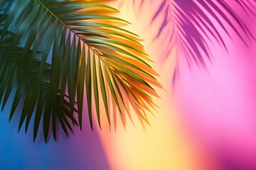 Palm leaf on colorful background. Perfect for summer, tropical, and nature themes.