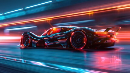 Fototapeta premium Futuristic Sports Car Racing Through City Lights