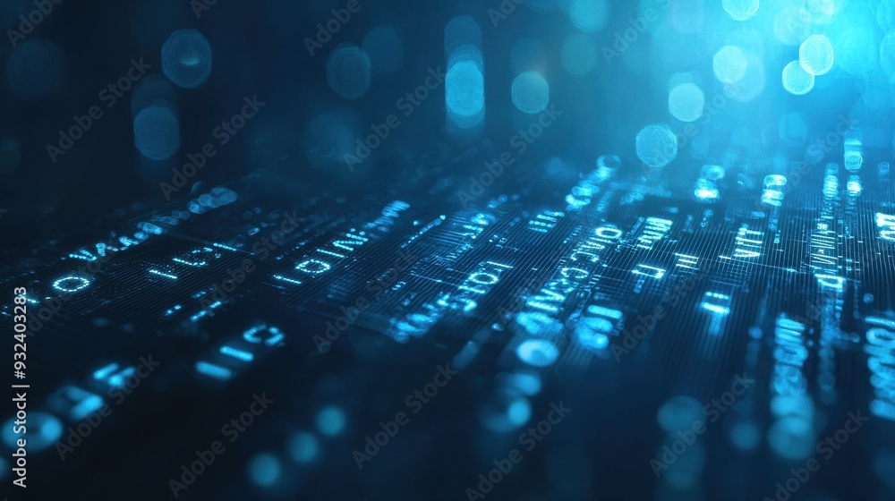 Aufkleber abstract blue digital data background with bokeh lights