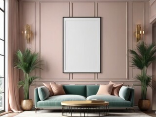 close up mock poster frame with modern interior background aesthetic living room aesthetic