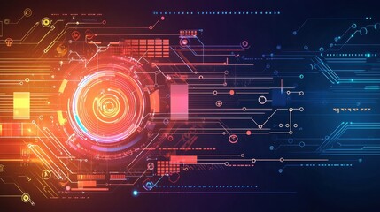 Abstract Technology Circuit Board Design with Glowing Lines and Circles