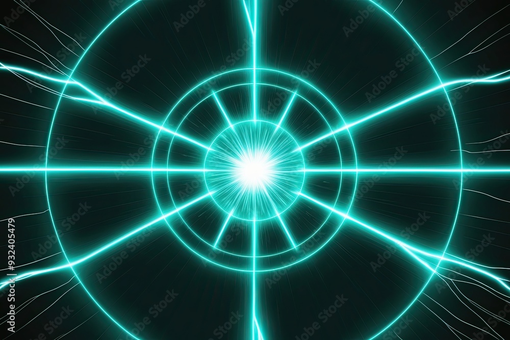 Poster mesmerizing teal plasma glow with electric radiance and circular lightning effect on dark background