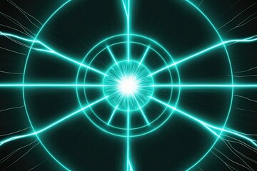 Fototapeta premium Mesmerizing Teal Plasma Glow with Electric Radiance and Circular Lightning Effect on Dark Background