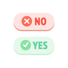 Yes and no button set. Flat vector design isolated illustration on white background.