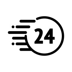 Fast 24 hour icon. Productivity, countdown, deadline, express delivery, service, schedule concept. Flat vector design isolated illustration.