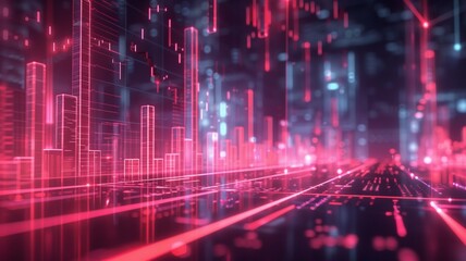 Digital 3d graph bars displayed alongside