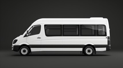 A side view of a white passenger van designed for transportation purposes.