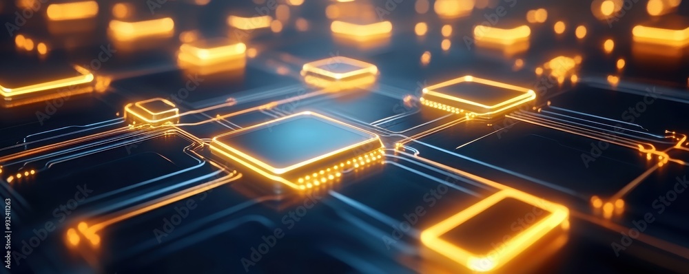 Poster futuristic digital circuit board with glowing elements, ideal for technology and innovation themes i