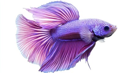 Fototapeta premium A beautiful purple Betta fish in a sticker design, highlighted against a white background. The fish's elegant movement and vivid colors add an eye-catching element to any aquatic design.