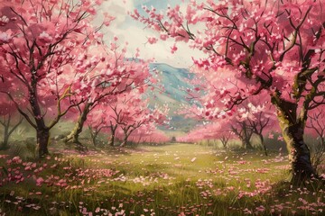 Fototapeta premium Enchanting Pink Blossom Meadow