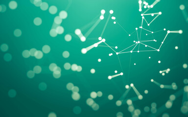 Abstract background. Molecules technology with polygonal shapes, connecting dots and lines. Connection structure. Big data visualization.